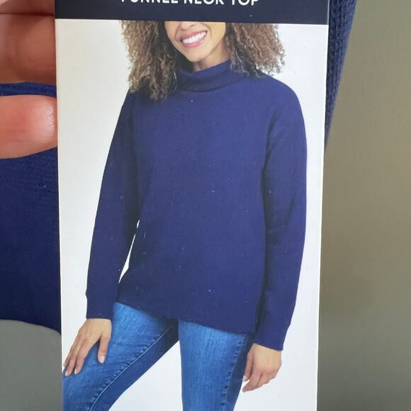 NWT Lands’ End Long-Sleeve Waffle Funnel Neck Top Navy Blue Size S - Picture 3 of 7